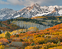 San Juan Mountains with autumn colors from Dallas Mountain road to the west of Ridgway, Colorado