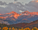 Mountain range just east of Ridgway, Colorado with evenings last light
