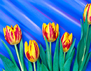 Red and Yellow Tulips with pastel backdrop