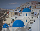Oia and Blue Church Dome Greek Island of Santorini