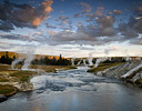 Mornings first light on Firehole River from Upper Geyser Basin, Yellowstone N.P., Wy.